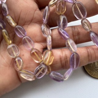 Ametrine Smooth Tumble Oval Beads, 7mm to 15mm Natural Ametrine Oval Shaped Gemstone Beads, 18 Inch Strand, GDS2283/13