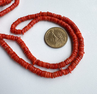 Natural Italian Coral Plain Smooth Tyre Rondelle Beads, 4mm/5mm/6mm/7-9mm Coral Rondelle Gemstone Beads, Sold As 9 Inch/18 Inch, GDS2283/16