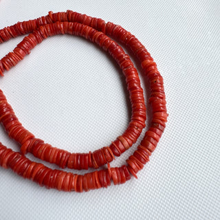 Natural Italian Coral Plain Smooth Tyre Rondelle Beads, 4mm/5mm/6mm/7-9mm Coral Rondelle Gemstone Beads, Sold As 9 Inch/18 Inch, GDS2283/16