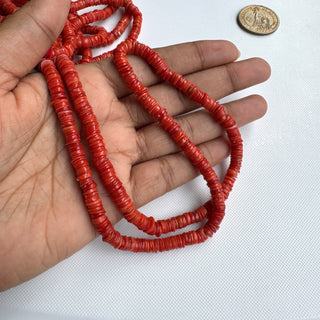 Natural Italian Coral Plain Smooth Tyre Rondelle Beads, 4mm/5mm/6mm/7-9mm Coral Rondelle Gemstone Beads, Sold As 9 Inch/18 Inch, GDS2283/16