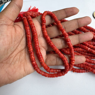 Natural Italian Coral Plain Smooth Tyre Rondelle Beads, 4mm/5mm/6mm/7-9mm Coral Rondelle Gemstone Beads, Sold As 9 Inch/18 Inch, GDS2283/16