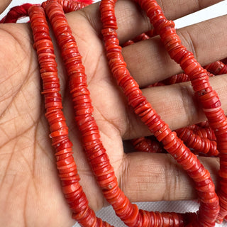 Natural Italian Coral Plain Smooth Tyre Rondelle Beads, 4mm/5mm/6mm/7-9mm Coral Rondelle Gemstone Beads, Sold As 9 Inch/18 Inch, GDS2283/16