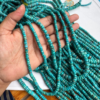 Natural Turquoise Smooth Plain Rondelle Beads, 5mm to 12mm Green/Blue Arizona Turquoise Gemstone Beads,  Sold As 18 Inch Strand, GDS2283/17