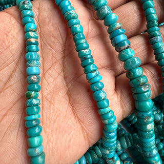 Natural Turquoise Smooth Plain Rondelle Beads, 5mm to 12mm Green/Blue Arizona Turquoise Gemstone Beads,  Sold As 18 Inch Strand, GDS2283/17