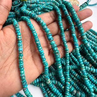 Natural Turquoise Smooth Plain Rondelle Beads, 5mm to 12mm Green/Blue Arizona Turquoise Gemstone Beads,  Sold As 18 Inch Strand, GDS2283/17