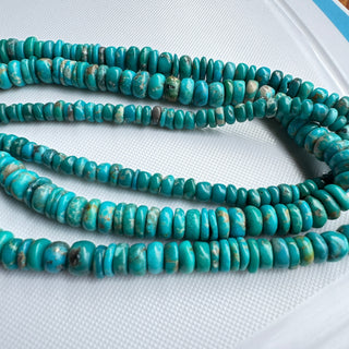 Natural Turquoise Smooth Plain Rondelle Beads, 5mm to 12mm Green/Blue Arizona Turquoise Gemstone Beads,  Sold As 18 Inch Strand, GDS2283/17