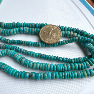 Natural Turquoise Smooth Plain Rondelle Beads, 5mm to 12mm Green/Blue Arizona Turquoise Gemstone Beads,  Sold As 18 Inch Strand, GDS2283/17