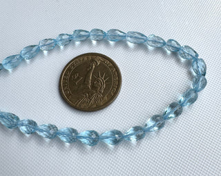 Natural Blue Topaz Faceted Straight Drill Teardrop Beads, 7mm to 9mm Blue Topaz Gemstone Beads, Sold As 10 Inch Strand, GDS2283/18