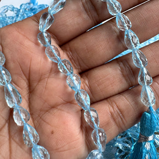 Natural Blue Topaz Faceted Straight Drill Teardrop Beads, 7mm to 9mm Blue Topaz Gemstone Beads, Sold As 10 Inch Strand, GDS2283/18