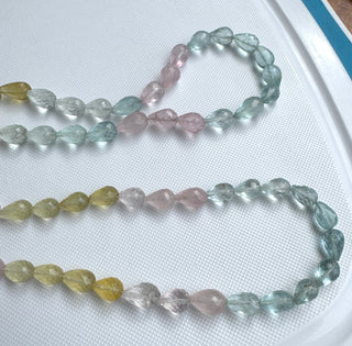 Natural Multi Aquamarine Faceted Teardrop Beads, 8-10mm/9-12mm Pink/Blue Aquamarine Gemstone Necklace, Sold As 18 Inch Strand, GDS2283/19