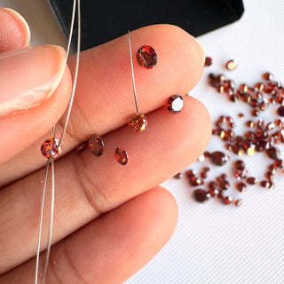 Drilled/Undrilled/14K Gold Loop Red Lab Grown Round Brilliant Cut Lab Made Diamonds Loose & Charms - 1mm To 6mm, LG64