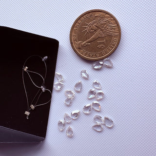 2 Pcs 4mm Lab Grown Pear Shape Rose Cut Diamond Connectors Loose Floating Diamond Jewelry, Drilled/Undrilled/14k Gold Charms Pear CVD, LG92