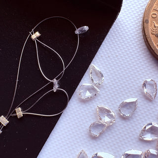 2 Pcs 4mm Lab Grown Pear Shape Rose Cut Diamond Connectors Loose Floating Diamond Jewelry, Drilled/Undrilled/14k Gold Charms Pear CVD, LG92