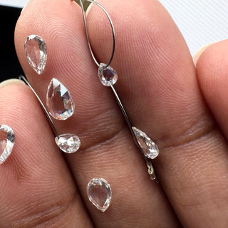 2 Pcs 4mm Lab Grown Pear Shape Rose Cut Diamond Connectors Loose Floating Diamond Jewelry, Drilled/Undrilled/14k Gold Charms Pear CVD, LG92