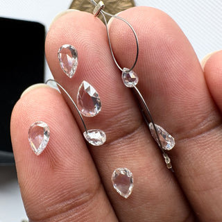 2 Pcs 4mm Lab Grown Pear Shape Rose Cut Diamond Connectors Loose Floating Diamond Jewelry, Drilled/Undrilled/14k Gold Charms Pear CVD, LG92