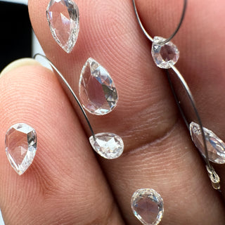 2 Pcs 4mm Lab Grown Pear Shape Rose Cut Diamond Connectors Loose Floating Diamond Jewelry, Drilled/Undrilled/14k Gold Charms Pear CVD, LG92