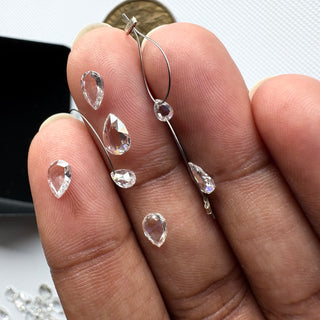 2 Pcs 4mm Lab Grown Pear Shape Rose Cut Diamond Connectors Loose Floating Diamond Jewelry, Drilled/Undrilled/14k Gold Charms Pear CVD, LG92