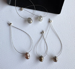 Grey/Brown Natural Diamond Teardrop Briolettes Beads, Faceted Earth Mined Drilled Diamond Drops For Jewelry, 5mm to 5.7mm, DDS818