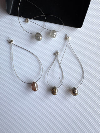 Grey/Brown Natural Diamond Teardrop Briolettes Beads, Faceted Earth Mined Drilled Diamond Drops For Jewelry, 5mm to 5.7mm, DDS818