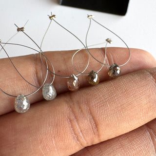 Grey/Brown Natural Diamond Teardrop Briolettes Beads, Faceted Earth Mined Drilled Diamond Drops For Jewelry, 5mm to 5.7mm, DDS818