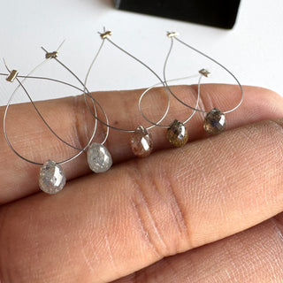 Grey/Brown Natural Diamond Teardrop Briolettes Beads, Faceted Earth Mined Drilled Diamond Drops For Jewelry, 5mm to 5.7mm, DDS818