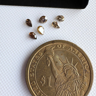 2 Pieces 4x2.5mm Faceted Clear Brown Champagne Pear Shaped Diamond Loose, Earth Mined Natural Diamond For Ring/Jewelry, DDS680/41