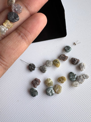 2 Pieces Red Black Blue Yellow White Grey Side Drilled Uncut Diamond Loose, 5mm to 7mm Natural Raw Rough Earth Mined Diamond, DDS825