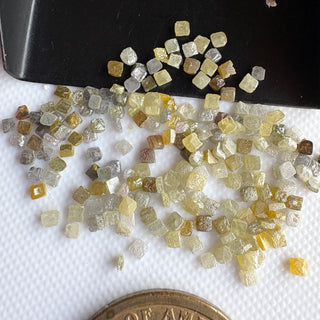10 Pieces 1.8mm to 2mm Natural Yellow Grey Brown Laser Cut Raw Rough Diamond Cubes, Natural Earth Mined Box Shaped Diamond Slices, DDS826