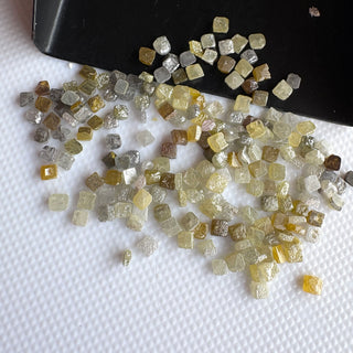 10 Pieces 1.8mm to 2mm Natural Yellow Grey Brown Laser Cut Raw Rough Diamond Cubes, Natural Earth Mined Box Shaped Diamond Slices, DDS826