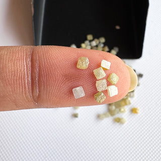 10 Pieces 1.8mm to 2mm Natural Yellow Grey Brown Laser Cut Raw Rough Diamond Cubes, Natural Earth Mined Box Shaped Diamond Slices, DDS826