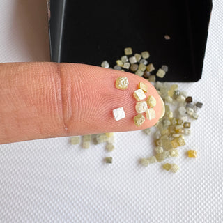 10 Pieces 1.8mm to 2mm Natural Yellow Grey Brown Laser Cut Raw Rough Diamond Cubes, Natural Earth Mined Box Shaped Diamond Slices, DDS826