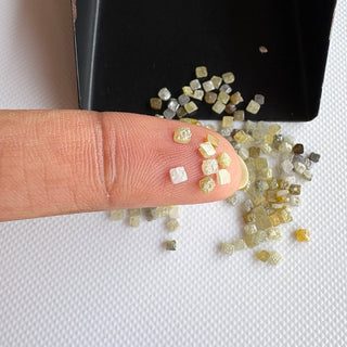 10 Pieces 1.8mm to 2mm Natural Yellow Grey Brown Laser Cut Raw Rough Diamond Cubes, Natural Earth Mined Box Shaped Diamond Slices, DDS826