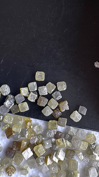 10 Pieces 1.8mm to 2mm Natural Yellow Grey Brown Laser Cut Raw Rough Diamond Cubes, Natural Earth Mined Box Shaped Diamond Slices, DDS826