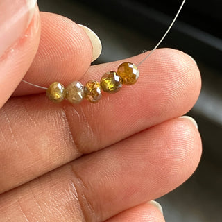 5 Pieces Large 1.5mm Hole 3mm to 3.5mm Faceted Rondelle Natural Yellow Red Diamond Beads, Natural Yellow Red Diamond Beads Loose, DDS780/6