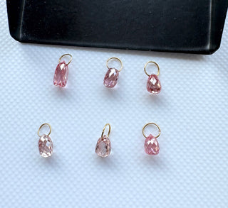 6.3mm to 7.4mm 14k Solid Gold Lab Made Diamond Teardrop Briolette Beads, Clear Pink CVD Diamond Charm Pendant For Earrings Necklace, LG154