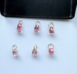 6.3mm to 7.4mm 14k Solid Gold Lab Made Diamond Teardrop Briolette Beads, Clear Pink CVD Diamond Charm Pendant For Earrings Necklace, LG154