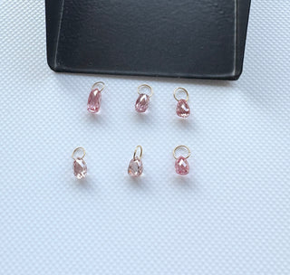 6.3mm to 7.4mm 14k Solid Gold Lab Made Diamond Teardrop Briolette Beads, Clear Pink CVD Diamond Charm Pendant For Earrings Necklace, LG154