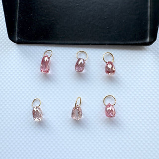 6.3mm to 7.4mm 14k Solid Gold Lab Made Diamond Teardrop Briolette Beads, Clear Pink CVD Diamond Charm Pendant For Earrings Necklace, LG154