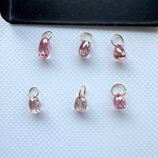 6.3mm to 7.4mm 14k Solid Gold Lab Made Diamond Teardrop Briolette Beads, Clear Pink CVD Diamond Charm Pendant For Earrings Necklace, LG154