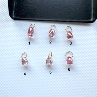 6.3mm to 7.4mm 14k Solid Gold Lab Made Diamond Teardrop Briolette Beads, Clear Pink CVD Diamond Charm Pendant For Earrings Necklace, LG154