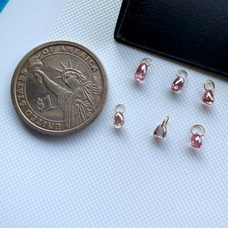 6.3mm to 7.4mm 14k Solid Gold Lab Made Diamond Teardrop Briolette Beads, Clear Pink CVD Diamond Charm Pendant For Earrings Necklace, LG154
