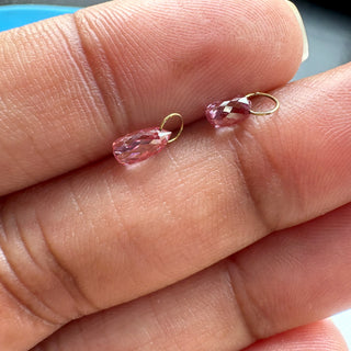 6.3mm to 7.4mm 14k Solid Gold Lab Made Diamond Teardrop Briolette Beads, Clear Pink CVD Diamond Charm Pendant For Earrings Necklace, LG154