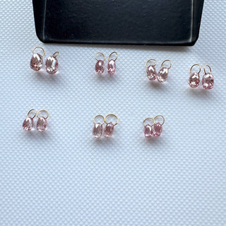 14k Solid Gold Lab Made Diamond Teardrop Briolette Beads Matched Pairs, Pink CVD Lab Grown Diamond Charm Pendant For Floating Jewelry, LG155