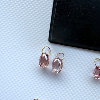 14k Solid Gold Lab Made Diamond Teardrop Briolette Beads Matched Pairs, Pink CVD Lab Grown Diamond Charm Pendant For Floating Jewelry, LG155