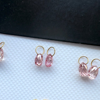 14k Solid Gold Lab Made Diamond Teardrop Briolette Beads Matched Pairs, Pink CVD Lab Grown Diamond Charm Pendant For Floating Jewelry, LG155