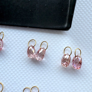 14k Solid Gold Lab Made Diamond Teardrop Briolette Beads Matched Pairs, Pink CVD Lab Grown Diamond Charm Pendant For Floating Jewelry, LG155