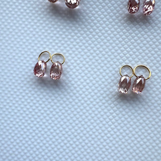 14k Solid Gold Lab Made Diamond Teardrop Briolette Beads Matched Pairs, Pink CVD Lab Grown Diamond Charm Pendant For Floating Jewelry, LG155