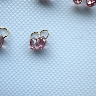 14k Solid Gold Lab Made Diamond Teardrop Briolette Beads Matched Pairs, Pink CVD Lab Grown Diamond Charm Pendant For Floating Jewelry, LG155