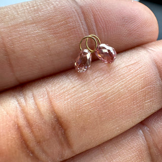 14k Solid Gold Lab Made Diamond Teardrop Briolette Beads Matched Pairs, Pink CVD Lab Grown Diamond Charm Pendant For Floating Jewelry, LG155