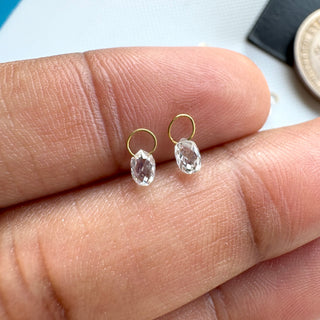 14k Solid Gold Teardrop Lab Made Diamond Briolette Bead Charm Matched Pair, Clear White CVD Diamond For Floating Jewelry, LG156